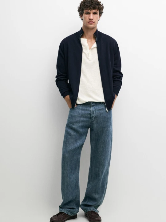 Zdjęcie produktu Bawełniany Kardigan Dzianinowy - Granatowy - Massimo Dutti - Male