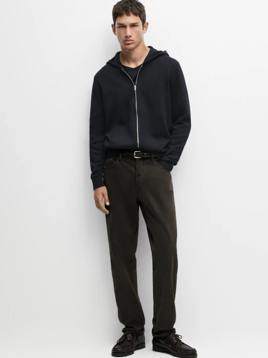 Zdjęcie produktu Bawełniany Kardigan Z Kapturem - Granatowy - Massimo Dutti - Male