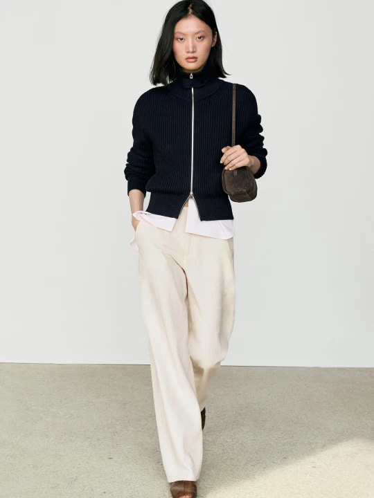 Zdjęcie produktu Bawełniany Kardigan Z Kołnierzem - Granatowy - Massimo Dutti - Female