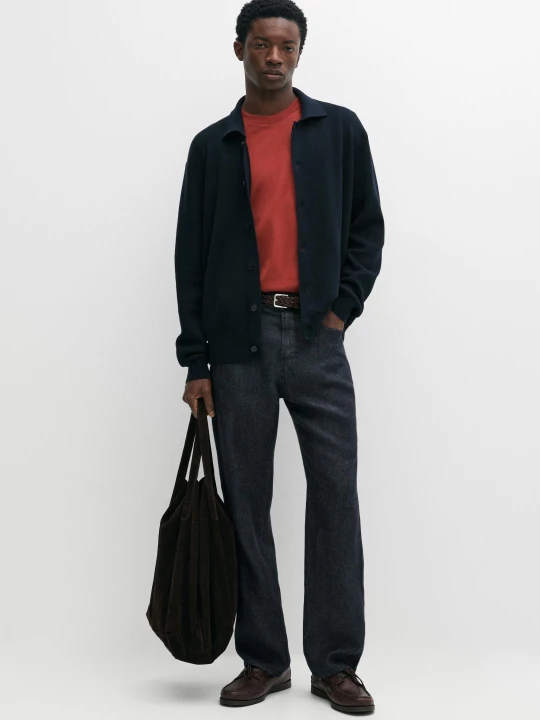 Zdjęcie produktu Bawełniany Kardigan Z Kołnierzykiem Polo - Granatowy - Massimo Dutti - Male