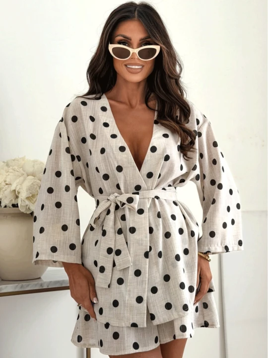 Zdjęcie produktu Bawełniany komplet 2w1 kimono i spodenki WYNNE - wzór 1  magmac 