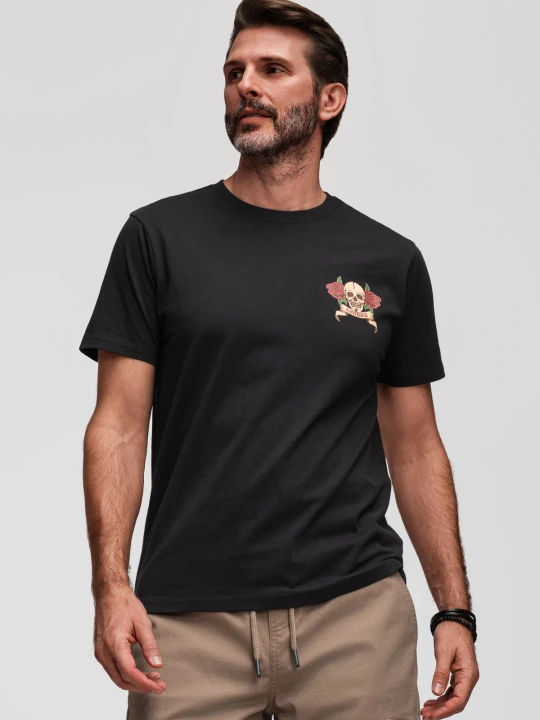 Zdjęcie produktu Bawełniany męski T-shirt o kroju regular z printem w stylu vitage tattoo - czarny V2 Ombre Clothing
