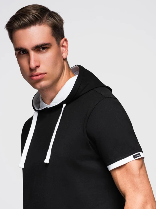 Zdjęcie produktu Bawełniany męski t-shirt z kapturem – czarny V9 - Rozmiar: XL Ombre Clothing