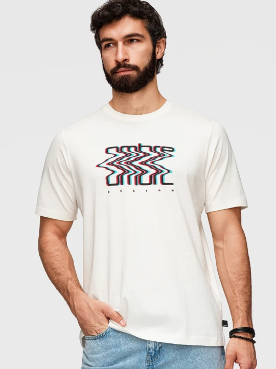 Zdjęcie produktu Bawełniany męski T-shirt z printem Ombre - biały V2 - Rozmiar: S