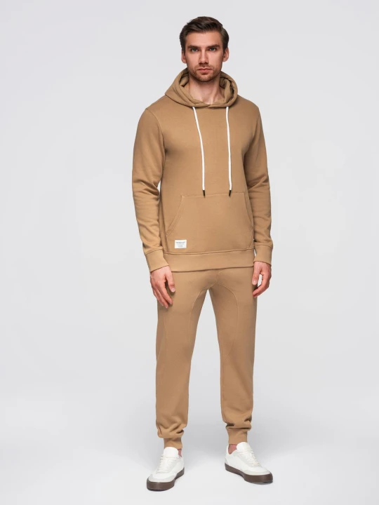 Zdjęcie produktu Bawełniany męskie komplet dresowy bluza dresowa + spodnie joggery- brązowy V2 - Rozmiar: XXL Ombre Clothing