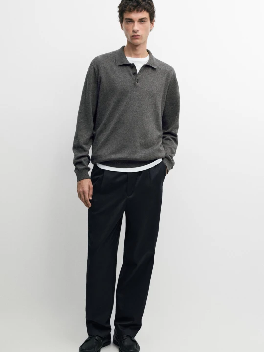 Zdjęcie produktu Bawełniany Sweter Polo - Brudnoszary - Massimo Dutti - Male