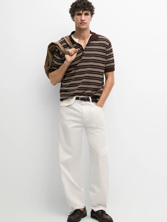 Zdjęcie produktu Bawełniany Sweter Polo W Paski - Bordowy - Massimo Dutti - Male