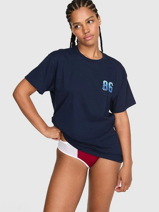 Zdjęcie produktu Bawełniany T-shirt Campus Cotton Victoria's Secret Niebieski