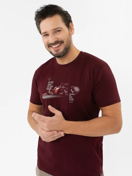 Zdjęcie produktu Bawełniany t-shirt, Comfort Fit, T-FAST Volcano Burgundowy