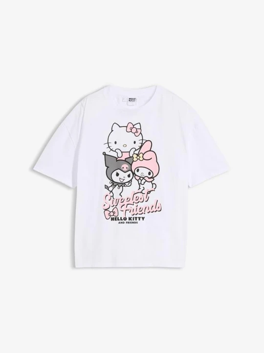 Zdjęcie produktu Bawełniany T-shirt oversize z nadrukiem Hello Kitty BonPrix biały