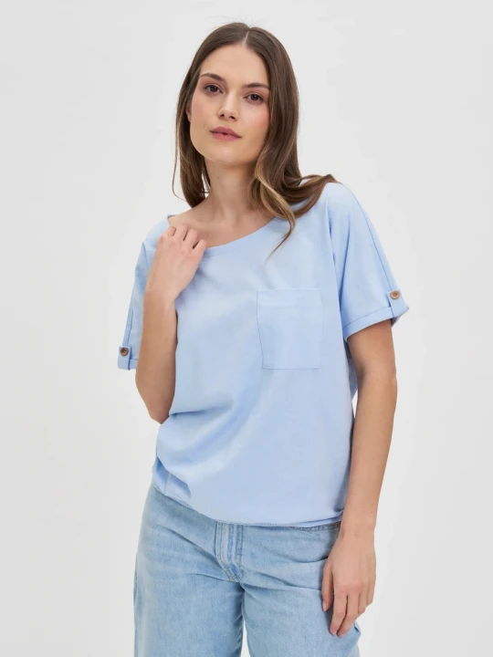 Zdjęcie produktu Bawełniany t-shirt z kieszonką błękitny Moodo