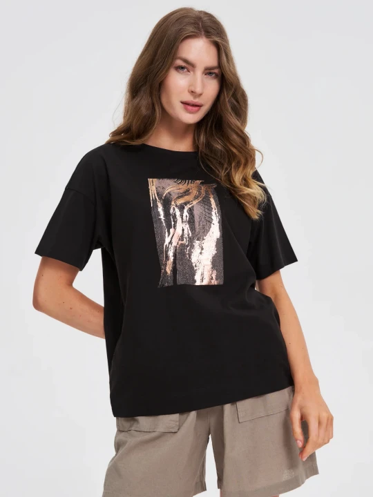 Zdjęcie produktu Bawełniany t-shirt z nadrukiem czarny Moodo