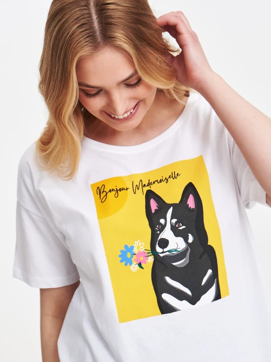 Zdjęcie produktu Bawełniany t-shirt z nadrukiem TOP SECRET Biały
