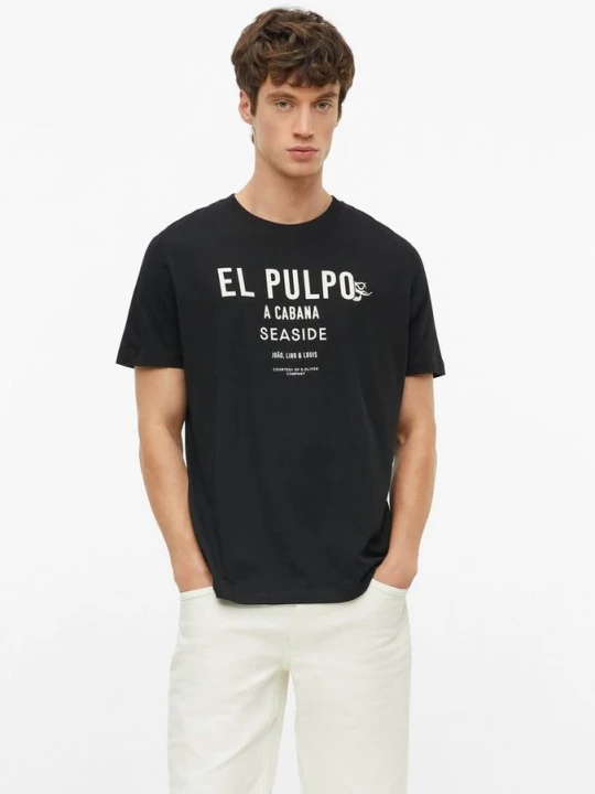 Zdjęcie produktu Bawełniany T-shirt z nadrukiem z przodu s.Oliver czarny