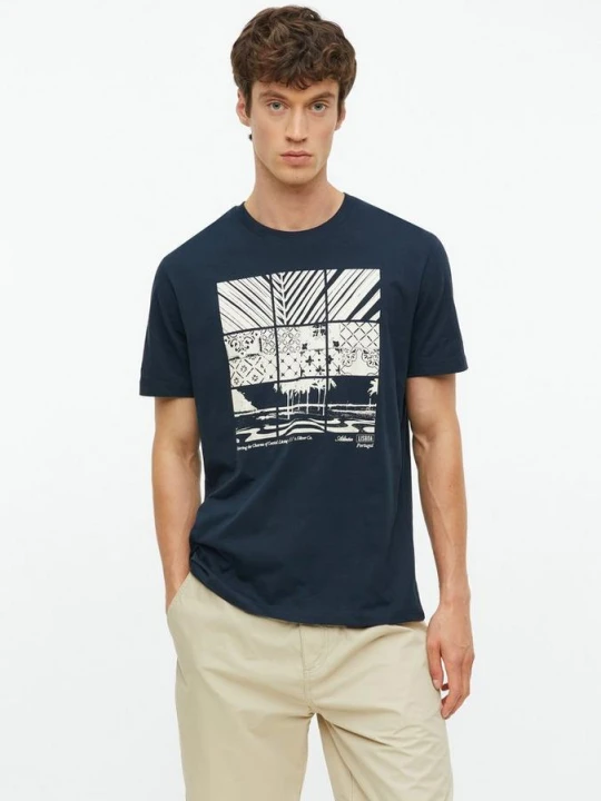 Zdjęcie produktu Bawełniany T-shirt z nadrukiem z przodu s.Oliver niebieski