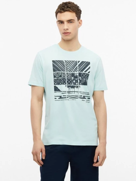 Zdjęcie produktu Bawełniany T-shirt z nadrukiem z przodu s.Oliver turkusowy