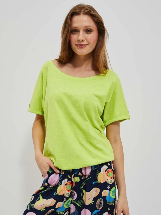 Zdjęcie produktu Bawełniany t-shirt z okrągłym dekoltem i szerokimi krótkimi rękawami neonowy Moodo