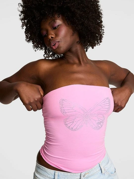 Zdjęcie produktu PINK Bawełniany top bandeau ze ściąganym bokiem Victoria's Secret