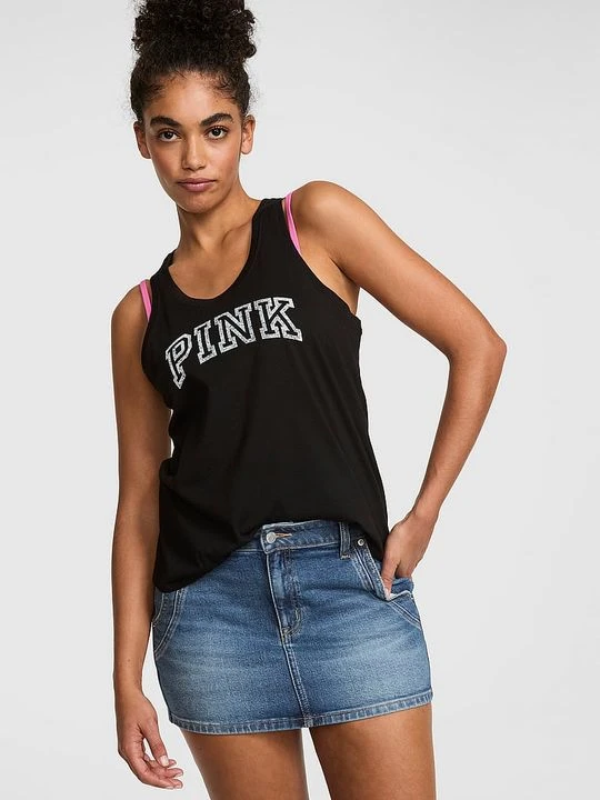 Zdjęcie produktu PINK Bawełniany top bez rękawów Campus Cotton Victoria's Secret Czarny