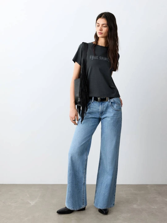 Zdjęcie produktu Bawełniany wzorzysty t-shirt granatowy - Teen - MANGO TEEN