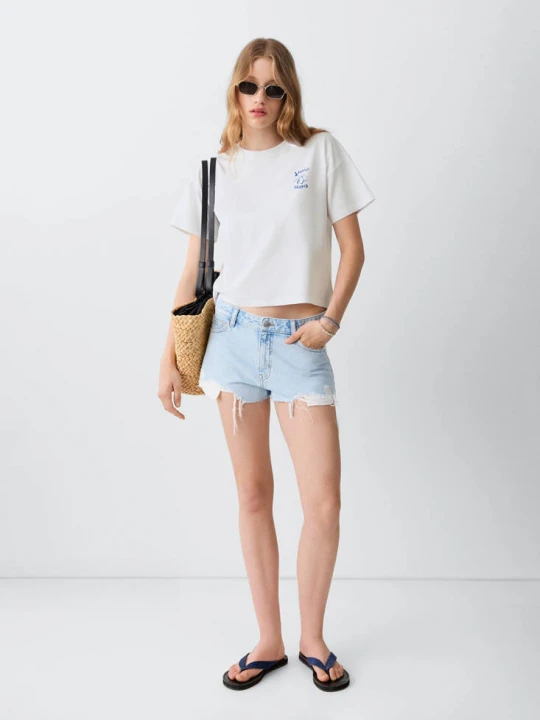 Zdjęcie produktu Bawełniany wzorzysty t-shirt złamana biel - Teen - MANGO TEEN