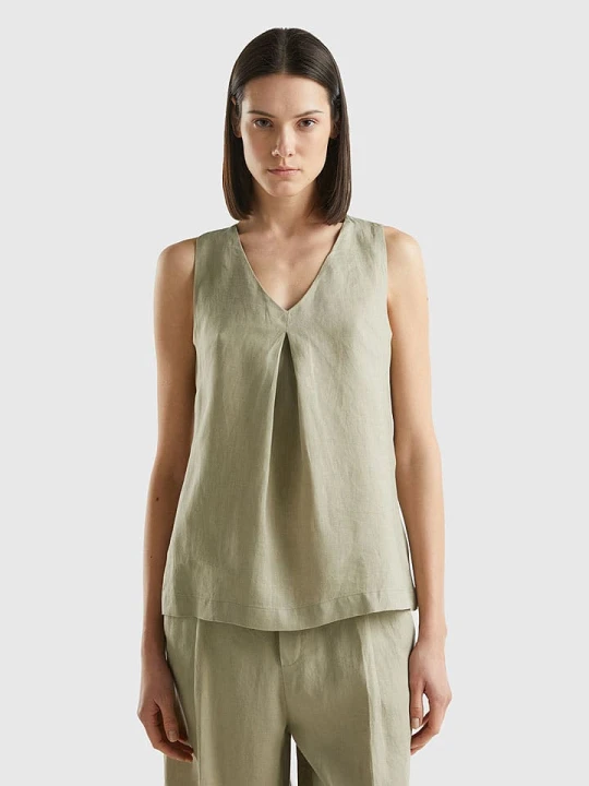 Zdjęcie produktu Benetton Lniana bluzka w kolorze khaki rozmiar: L