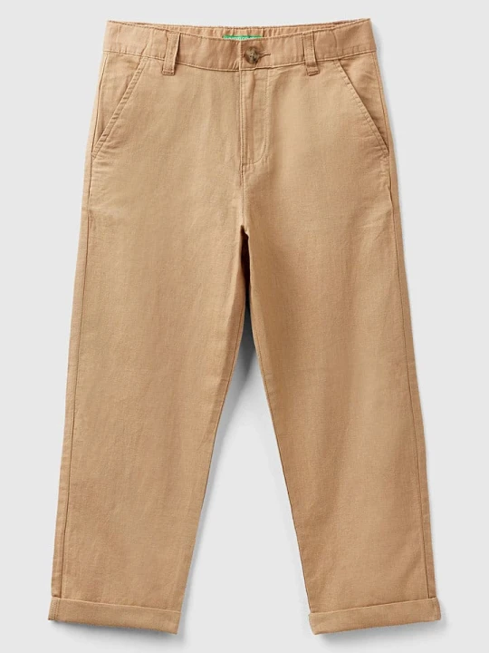 Zdjęcie produktu Benetton Lniane spodnie chino - Regular fit - w kolorze jasnobrązowym rozmiar: 150