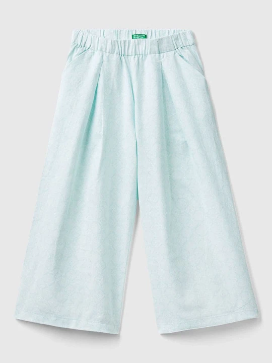 Zdjęcie produktu Benetton Lniane spodnie w kolorze błękitnym rozmiar: 160