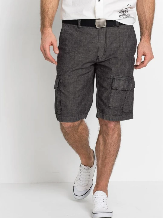 Zdjęcie produktu Bermudy bojówki Loose Fit z czystej bawełny BonPrix czarny