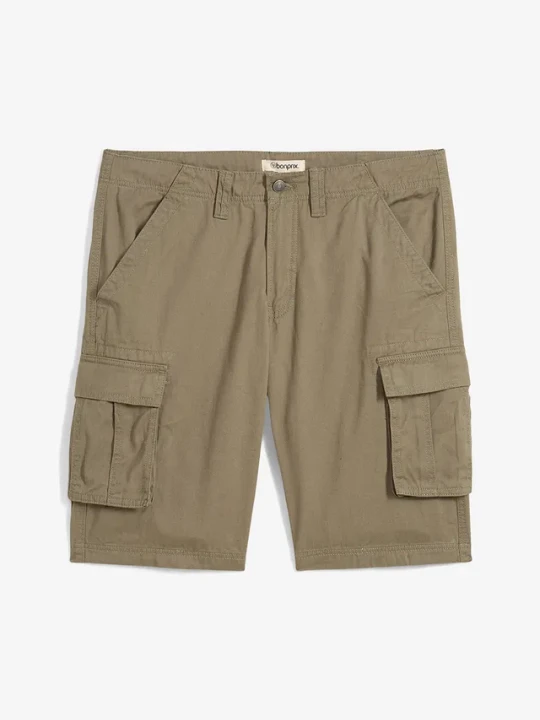 Zdjęcie produktu Bermudy bojówki z czystej bawełny, relaxed fit BonPrix zielony