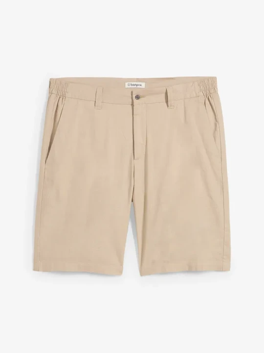 Zdjęcie produktu Bermudy chino regular fit z domieszką lnu BonPrix beżowy