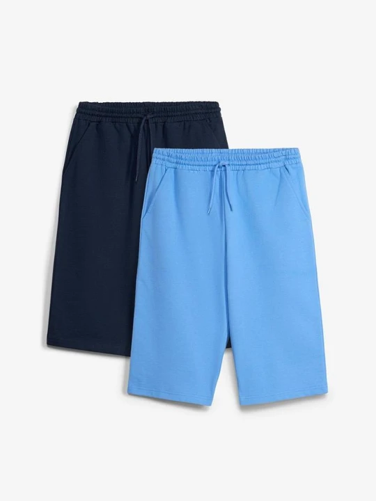Zdjęcie produktu Bermudy dresowe z czystej bawełny organicznej, loose fit, 2 szt. BonPrix niebieski