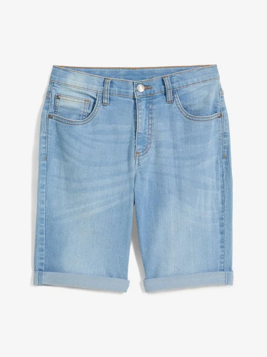 Zdjęcie produktu Bermudy jeansowe chłopięce ze stretchem, z regulowanym paskiem, slim fit BonPrix niebieski