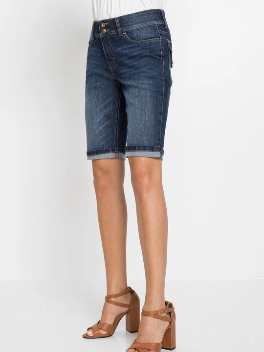 Zdjęcie produktu Bermudy jeansowe mid waist BonPrix niebieski
