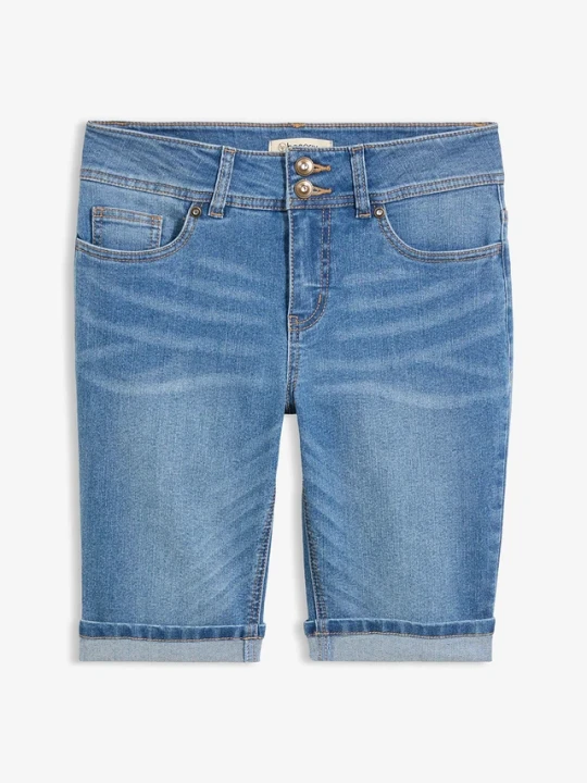 Zdjęcie produktu Bermudy jeansowe mid waist BonPrix niebieski