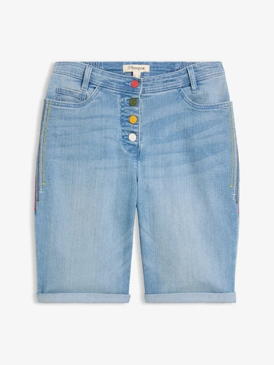 Zdjęcie produktu Bermudy jeansowe ze średnim stanem i wygodnym pasem BonPrix niebieski
