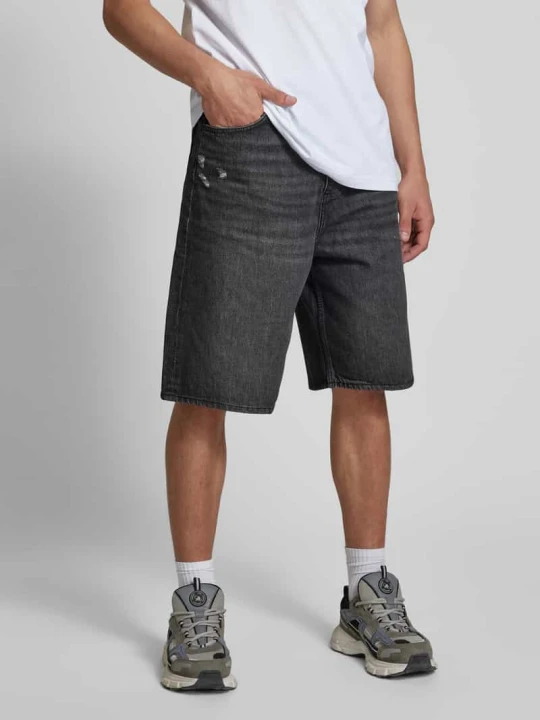 Zdjęcie produktu Bermudy jeansowe o kroju baggy fit z przetarciami model ‘MASON’ Hugo Czarny