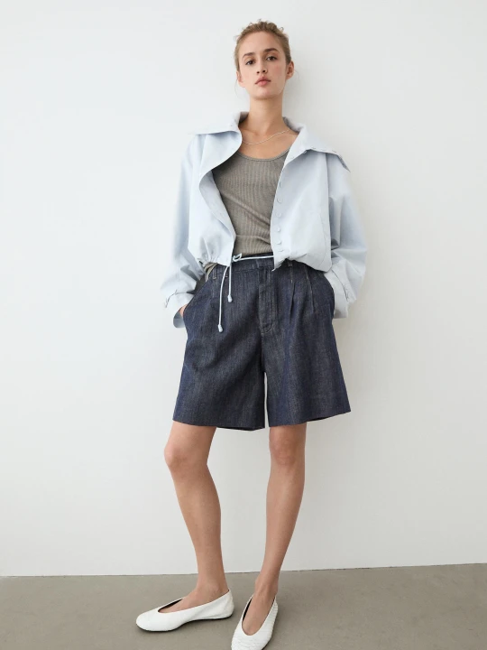 Zdjęcie produktu Bermudy Jeansowe Z Bawełną I Przeszyciami - Ciemnoniebieski - Massimo Dutti - Female