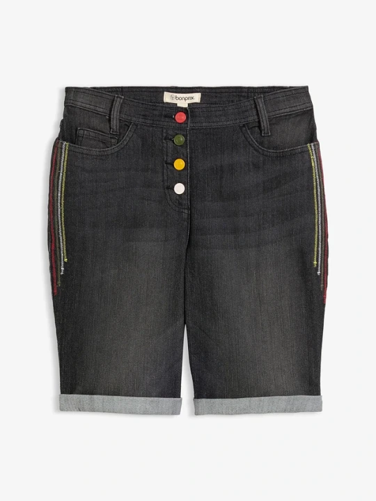 Zdjęcie produktu Bermudy jeansowe ze średnim stanem i wygodnym pasem BonPrix czarny