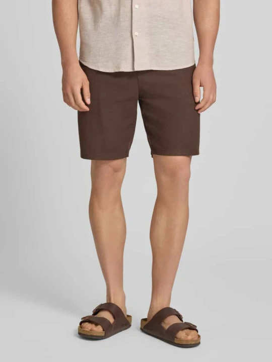 Zdjęcie produktu Bermudy o kroju regular fit z mieszanki bawełny i lnu model 'LINUS' Only & Sons Ciemnobrązowy
