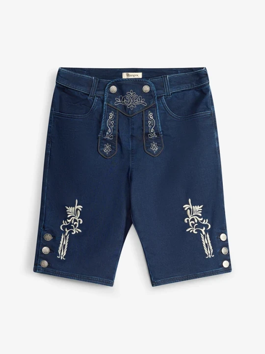 Zdjęcie produktu Bermudy w ludowym stylu z denimu dresowego z gumką w pasie BonPrix niebieski