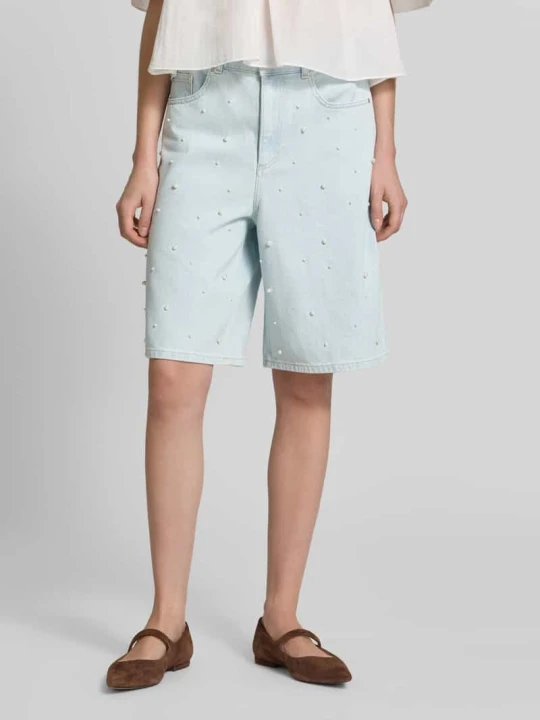 Zdjęcie produktu bermudy w tkaninie stylizowanej na denim z perłami Jake*s Jasnoniebieski melanż