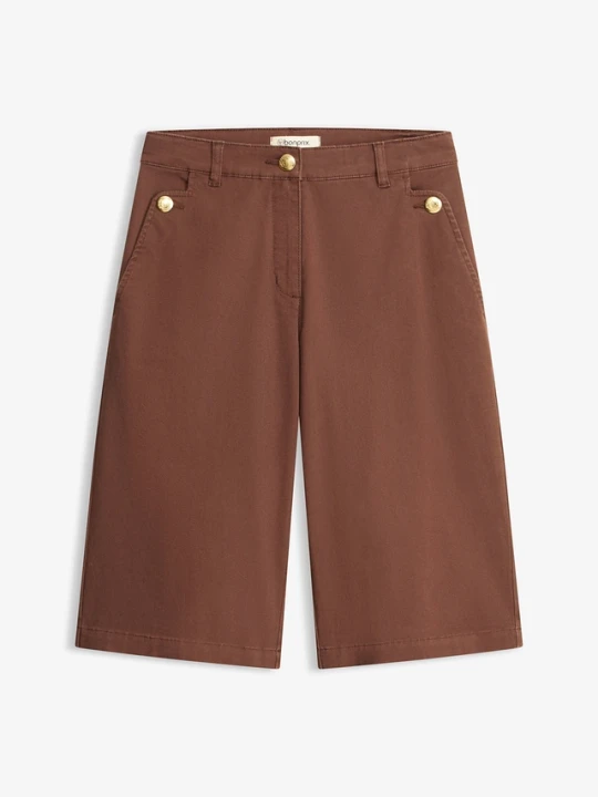 Zdjęcie produktu Bermudy wide leg z elastycznego diagonalu BonPrix brązowy