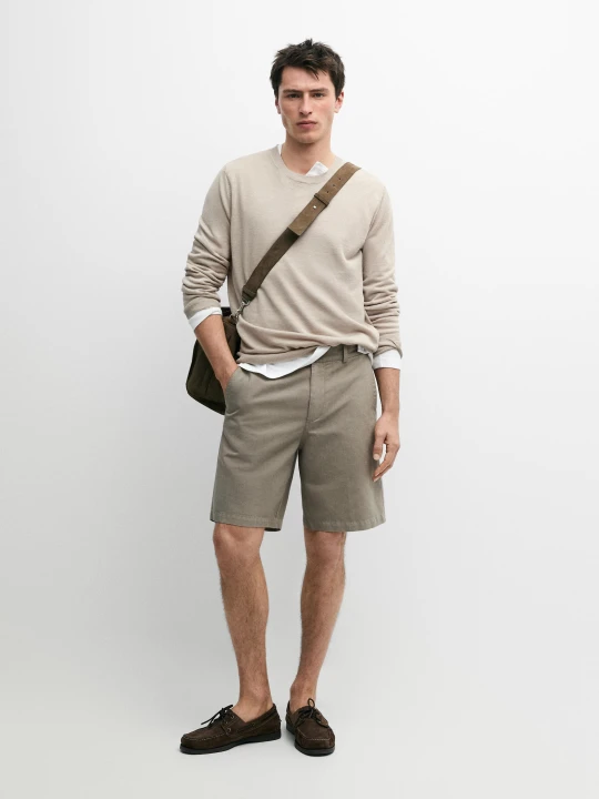 Zdjęcie produktu Bermudy Z Lnu - Jansy Khaki - Massimo Dutti - Male