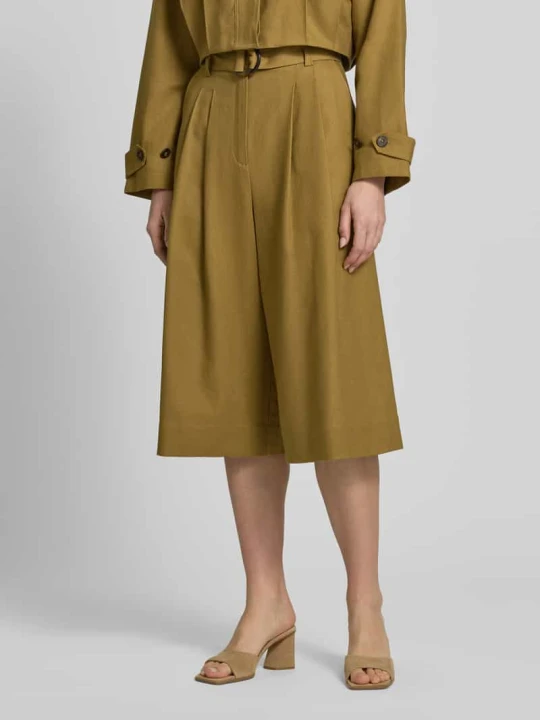 Zdjęcie produktu Bermudy z mieszanka lnu i bawełny z pasek curated by Anna Schürrle Style Icon Collection Oliwkowy