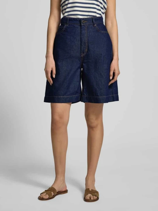 Zdjęcie produktu Bermudy z szeroką nogawką z mieszanki bawełny i lnu model 'OZONO' Weekend Max Mara Jeansowy niebieski