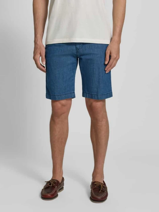 Zdjęcie produktu Bermudy o kroju regular fit w tkaninie stylizowanej na denim z lamowaną kieszenią Pierre Cardin Niebieski
