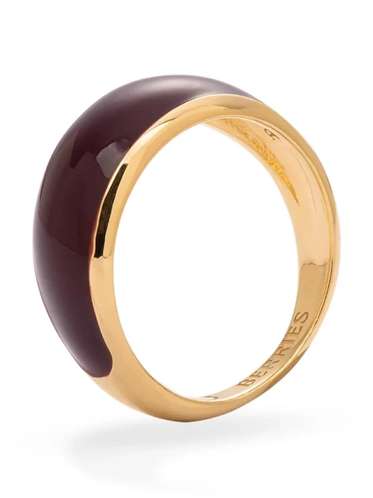 Zdjęcie produktu BERRIES pierścionek damski srebrny pozłacany emaliowany Viva Burgundy Mini Ring złoty