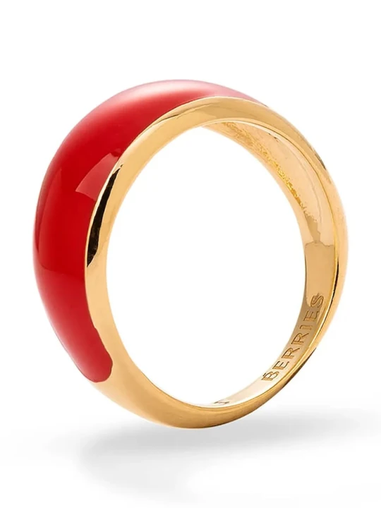 Zdjęcie produktu BERRIES pierścionek damski srebrny pozłacany emaliowany Viva Red Mini Ring złoty