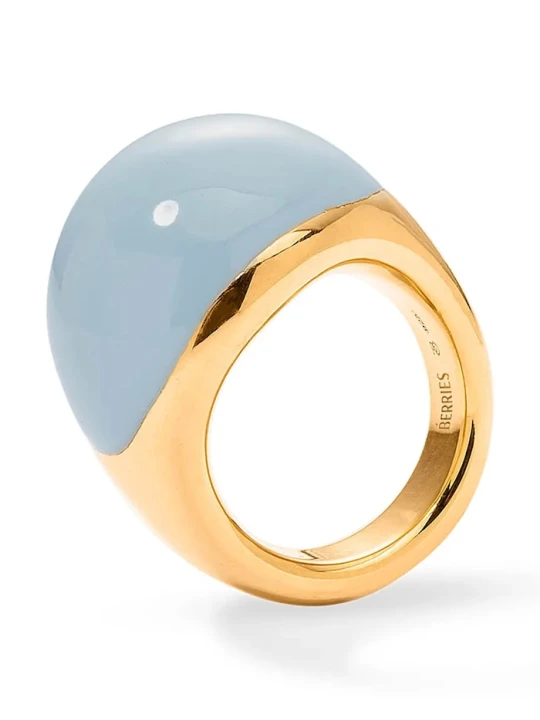 Zdjęcie produktu BERRIES pierścionek damski srebrny pozłacany emaliowany Viva Vintage Blue XL Ring złoty